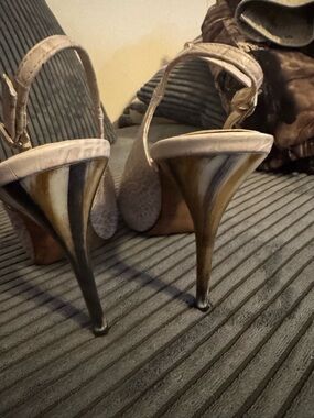 Stuart Weitzman Beige and Brown Slingback Stiletto Heels